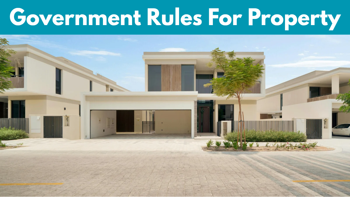 Modern houses with government regulations sign